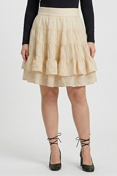 SANDRO Women Textured Mini Skirt, Beige