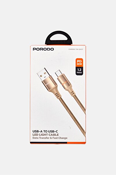 porodo USB-A To USB-C Led Light Cable, Beige