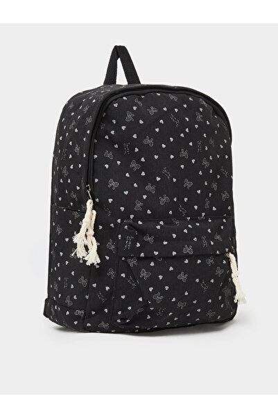 Styli Girls Black Graphic Bow Print Backpack