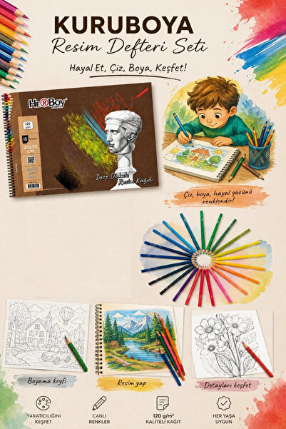 GLANCE Herboy Spiral Drawing Notebook 25*35-120Gr. Set of 24 Dry Crayons