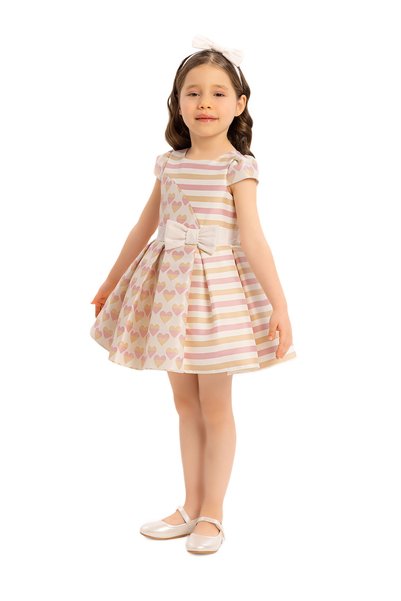 Pamina Baby Girl Heart Motif Striped Asymmetrical Cut Dress and Headband Set - Birthday, Summer Party, Holiday (6, 12, 18, 24 Months) 34171Pr