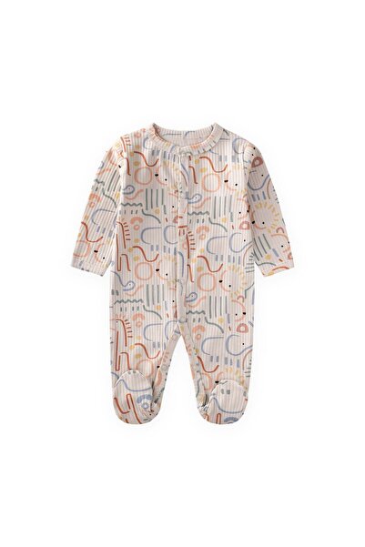 Cigit Patterned Jumpsuit with Footed Gloves 0-9 Months Blue Patterned