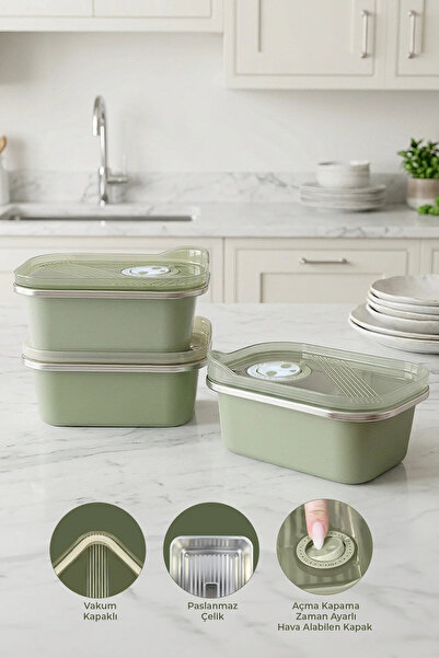 NESS HOME 3-Piece Stainless Steel Vacuum Storage Container, Oven and Cake Con...
