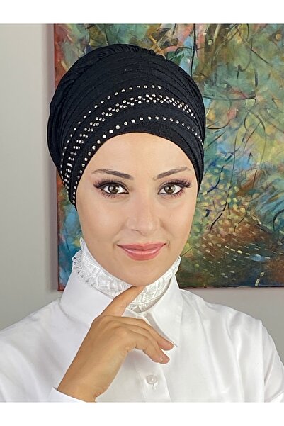 MY UKİYO STORE Sıralı Kristal Taş Baskı Abiye Bone Şal
