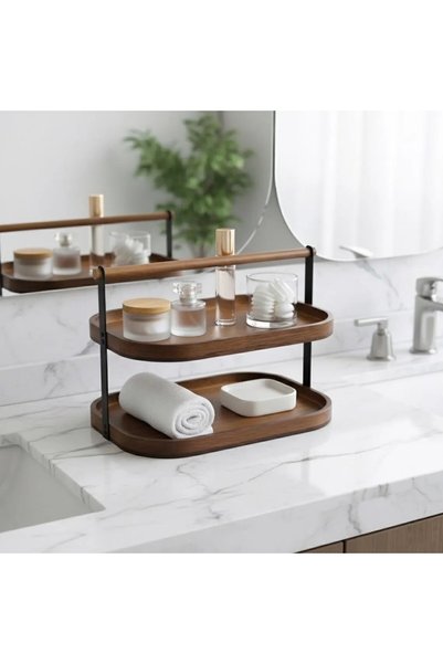Senin Dükkanın 2-Tier Acacia Stand / Serving Dish / Multi-Purpose Organizer – Natural Wood Two-Tier Serving
