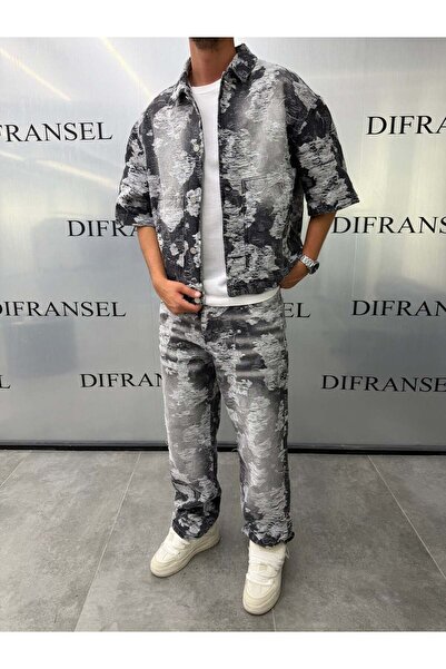 DIFRANSEL JEANS طقم جينز أسود بقصة فضفاضة ومظهر متهالك بالكامل