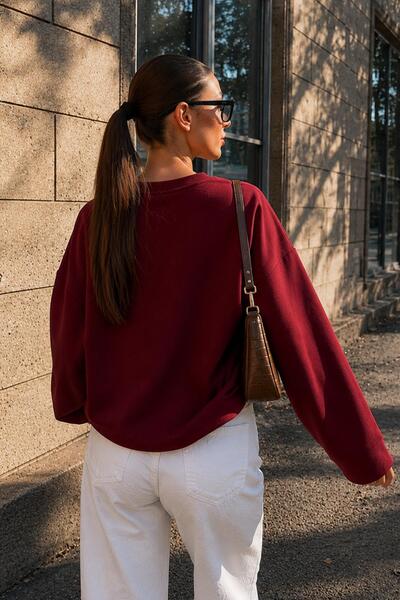 Bipantolon Kadın Bordo Suprem Likralı Oversize T-Shirt