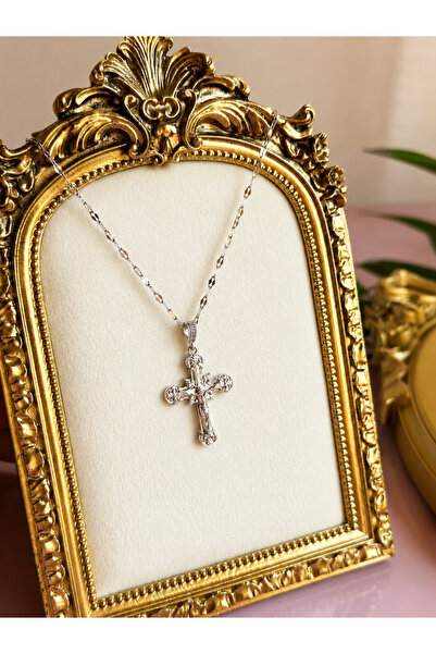 FLAWSOME JEWELRY STORE Haçlı Çelik Kolye İsa Kararmaz Kolye Gümüş Renk
