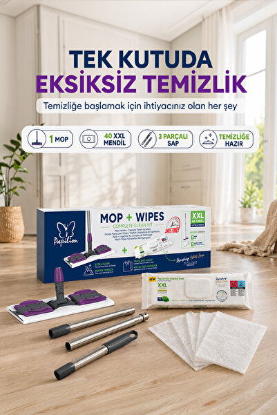 Papilion Mop Seti 40 Adet XXL Islak Temizlik Havlusu 3 Parçalı Gövde Çok Amaç...