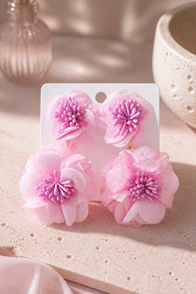 mosmoda Pembe Kumaş Sallantılı Küpe, Uzunluk:8cm