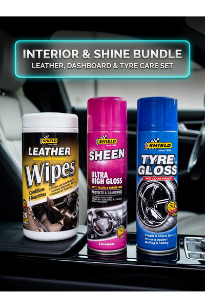 SHIELD Complete Interior & Tyre Care Bundle, Leather Wipes, Dashboard Shine S...