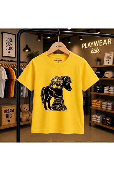 playwear Child Hugging a Dog Printed 100% Children's Unisex T-Shirt 5 6 -7 8-...
