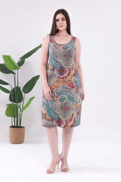 Madwilo Women's Multicolored Shawl Patterned Strappy Plus Size Dress