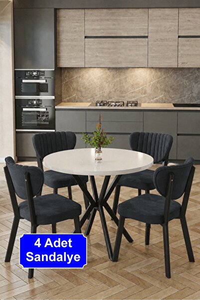 baresmu Elbar 4 Adet Elma Sandalye Baby Face Kumaş Metal İskelet Mutfak Yemek...