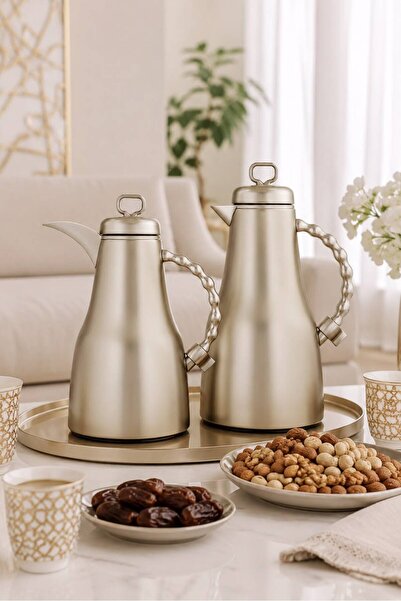 Generic Luxury Matt Nickel Thermos Set (2 Pieces) with 1L and 0.7L Capacity -...