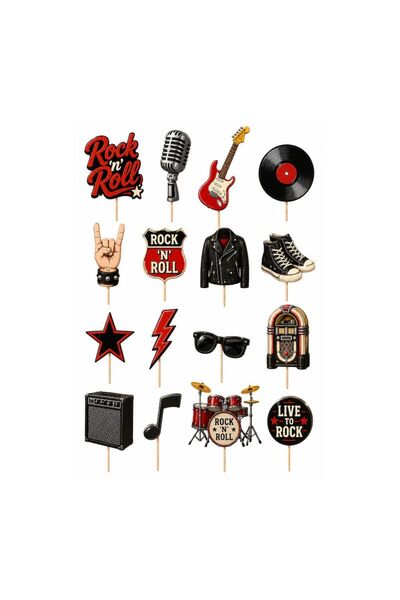 DecoParty Set de decorațiuni pentru tort – Tematică ROCK'N'ROLL, 16 piese, Ca...