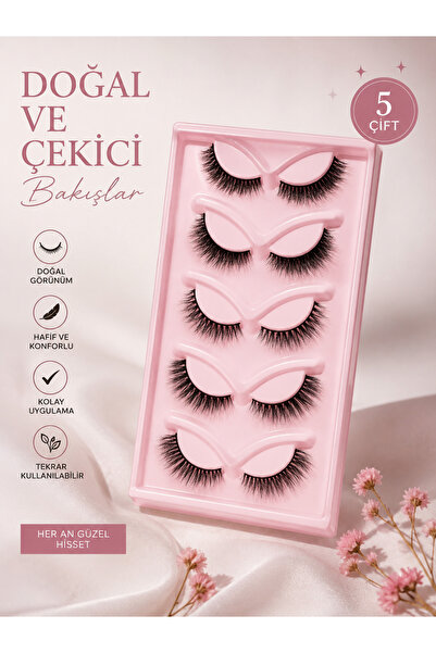 5 Çift Takma Kirpik Gerçek Doğal Görünüm Kirpik Seti