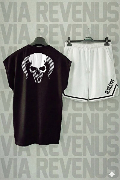 Vordevia Gym Devil Printed Zero Sleeve Sports Tshirt and Shorts Sports Traini...