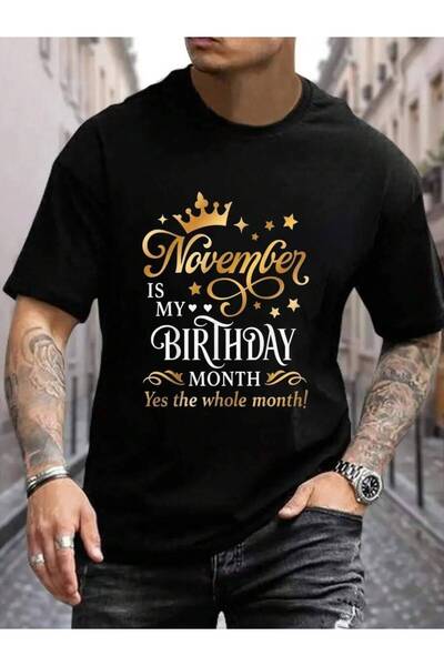 799 100% Cotton November Is My Yes The Whole Month Birthday Girls Men's Black...