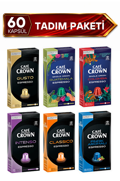 Cafe Crown 60'lı Kapsül Kahve Tadım Paketi ( Nespresso Uyumlu Alüminyum Kapsü...