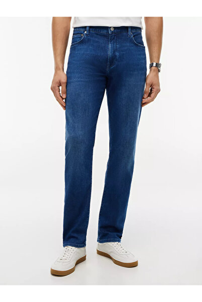 Tommy Hilfiger Erkek Normal Bel Düz Paça Esnek Pamuklu Denim Lacivert Jeans