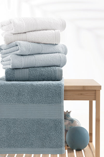 Yataş Balera 6-Piece 100% Cotton Hand & Face Towel Set - Blue/Ecru/Indigo