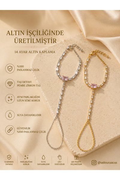 BLUEVELL JEWELRY Veloura Zirkon Taşlı Pembe Taş Detaylı Şahmeran Bileklik 14 ...