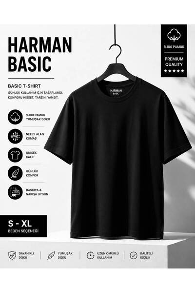 Genel Markalar Unisex Basic Pamuklu Bisiklet Yaka Kısa Kollu Tişört