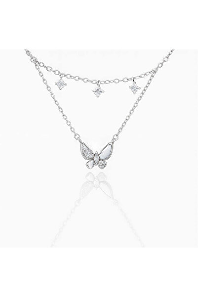 Necklace Colier dublu din argint 925 cu pandantiv fluture