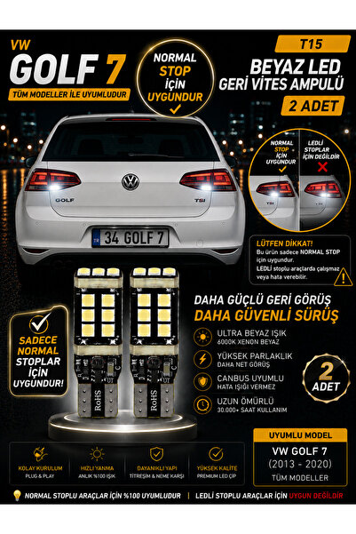 DuoLight VW Golf 7 Normal Stop Uyumlu T15 W16W Beyaz LED Geri Vites Ampulü Ca...