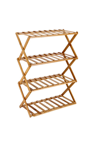 ROYALFORD 4-Tier Bamboo Shoe Rack RF10413, Foldable, Natural Bamboo