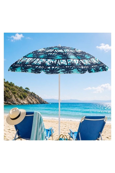 OEM Umbrelă de plajă, model palmieri, cadru metalic, albastru, Ø1.80m – umbră...