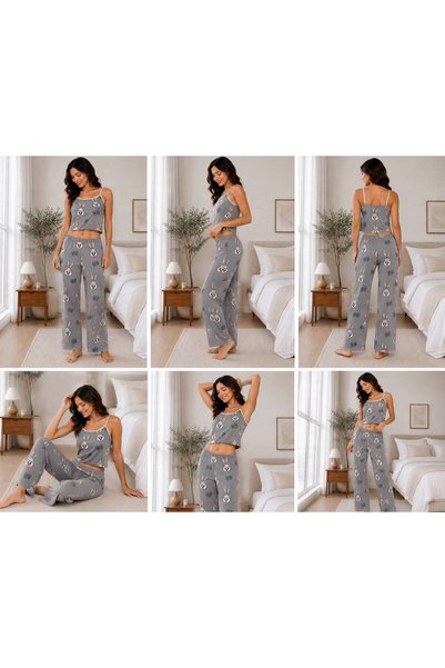 Cesur Women's Strappy Crop Pants Gray Color Bugs Bunny Pattern