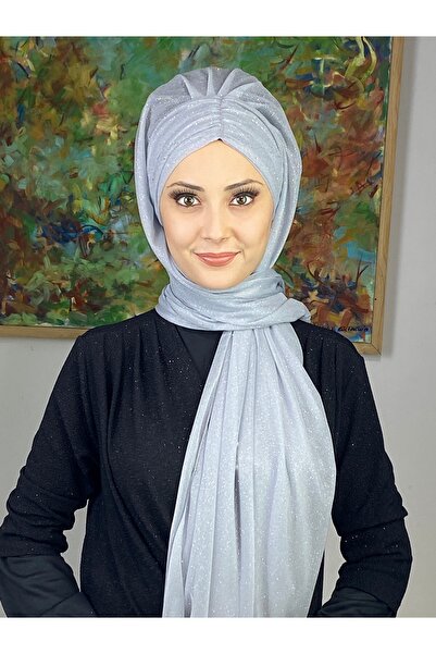 MY UKİYO STORE Simli Düz Büzgülü Sade Abiye Uzun Şal