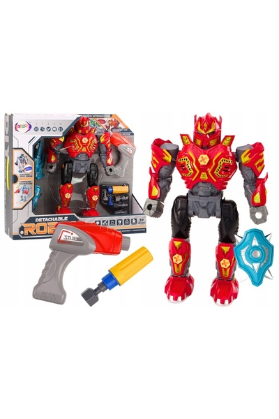 LeanToys Robot transformabil, Armă, Mașină de găurit, Șurubelniță, Lumini, Su...