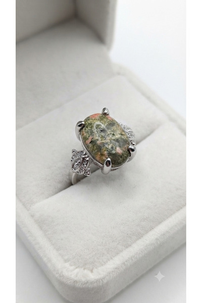 ZGNOVA Unakit Natural Stone Alloy Single Stone Ring