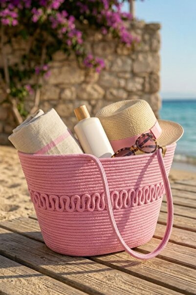 NOİR & GOLD Wave Motif Rope Knitted Shoulder Bag - Special Design Women's Sho...