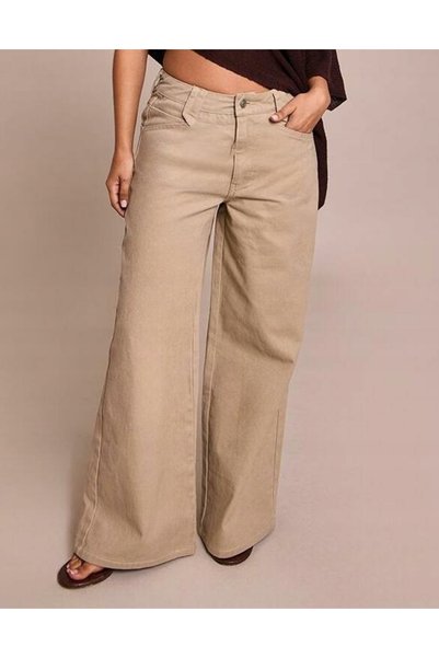 NO BRAND Pantaloni blugi bej cu picior larg și buzunare Prettylittlething 36