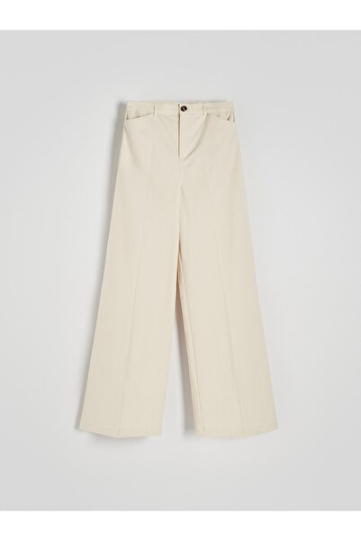 NO BRAND Pantaloni lungi clasici, largi, bej, din bumbac, cu croială dreaptă, XL