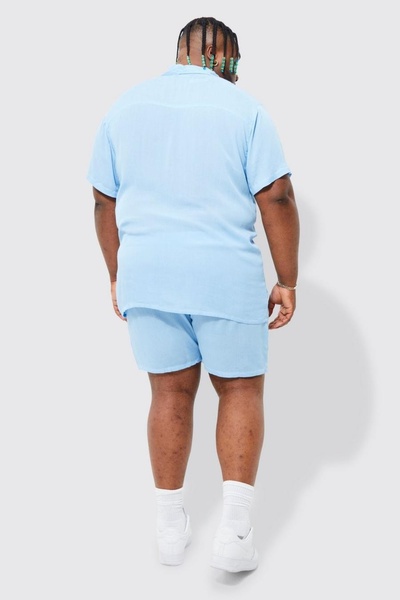 NO BRAND Set cămașă albastră cu mânecă scurtă și pantaloni scurți până la gen...