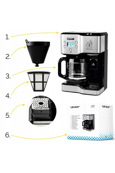 NO BRAND Aparat de cafea espresso 2-în-1 Yoer 1900W + Dozator de apă pentru c...