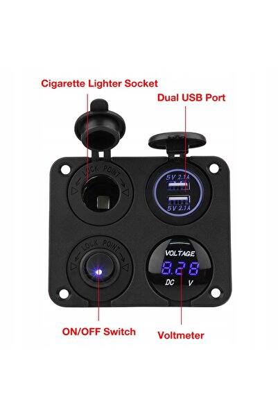 NO BRAND Panou suplimentar cu priză brichetă, 4 porturi USB, încărcător și vo...