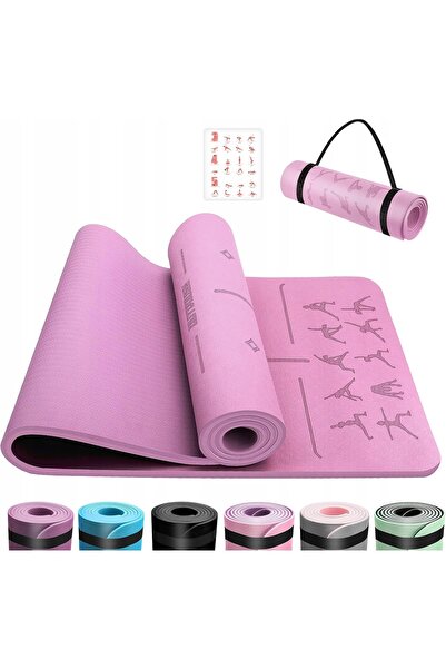 NO BRAND Saltea de yoga 183x61 cm 6 mm TPE antiderapantă + linii de poziționa...