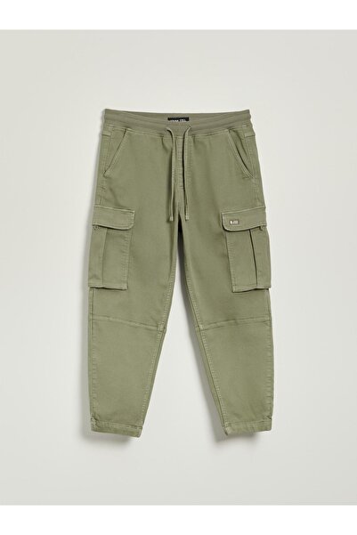 NO BRAND Pantaloni negri jogger cargo cu buzunare, talie elastică, manșete, m...