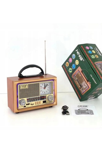 NO BRAND Radio retro din lemn, portabil, multifuncțional, boxă Bluetooth cu ceas