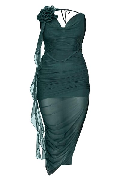 NO BRAND Rochie verde asimetrică midi din plasă Prettylittlething 40
