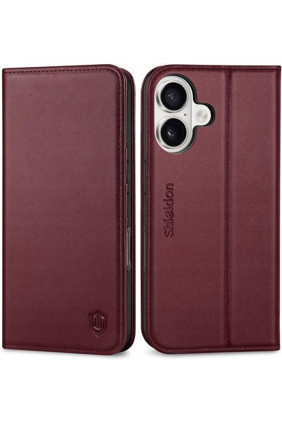 NO BRAND Husă Shieldon din piele naturală pentru iPhone 17 cu clapetă, portof...