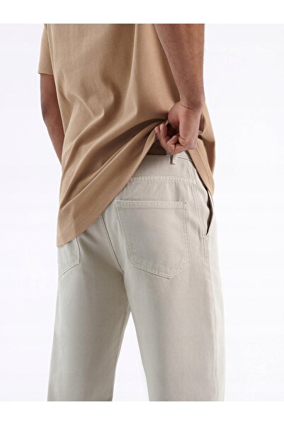 NO BRAND Pantaloni lungi din bumbac bej, cu croială conică, uni, 34/32