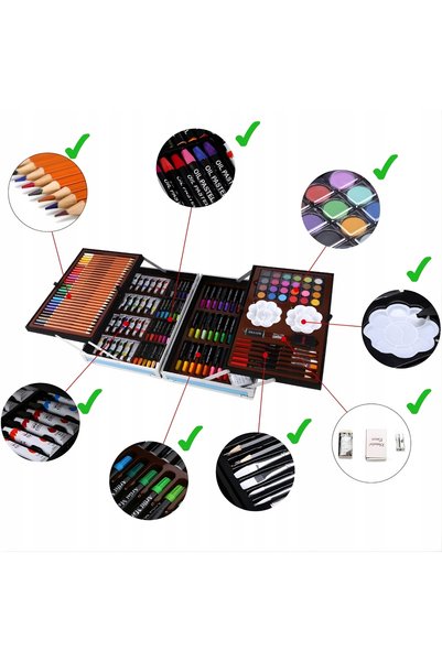 NO BRAND Set artistic creativ 145 piese pentru copii, cu vopsele, creioane co...