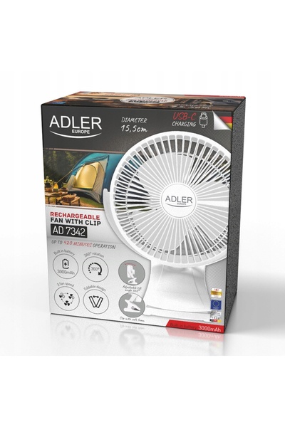 adler Ventilator de birou cu baterie și clemă 2-în-1, unghi reglabil, autonom...